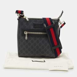 Pre Owned Gucci Black GG Supreme Canvas and Leather Zip Messenger Bag