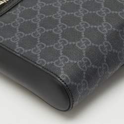 Pre Owned Gucci Black GG Supreme Canvas and Leather Zip Messenger Bag