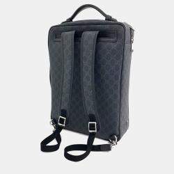 Pre Owned Gucci Black GG Supreme Coated Canvas Leather Backpack Briefcase