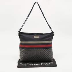 Pre Owned Gucci Navy Blue Diamante Nylon Web Flat Messenger Bag