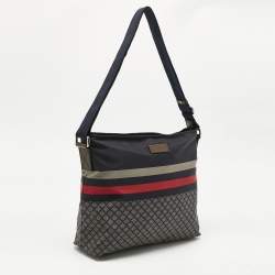 Pre Owned Gucci Navy Blue Diamante Nylon Web Flat Messenger Bag