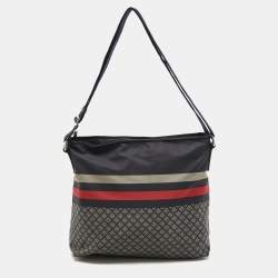 Pre Owned Gucci Navy Blue Diamante Nylon Web Flat Messenger Bag