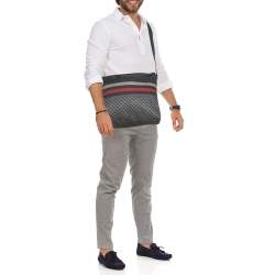 Pre Owned Gucci Navy Blue Diamante Nylon Web Flat Messenger Bag