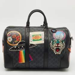 Pre Owned Gucci Black/Grey GG Supreme Canvas Medium Patchwork Duffel Bag