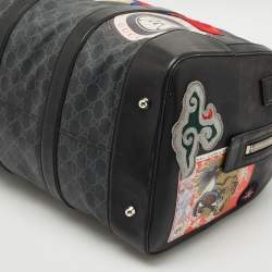 Pre Owned Gucci Black/Grey GG Supreme Canvas Medium Patchwork Duffel Bag