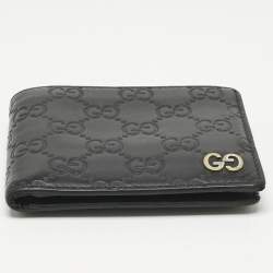 Pre Owned Gucci Black Guccissima Leather Interlocking G Bifold Wallet