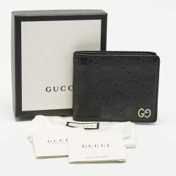 Pre Owned Gucci Black Guccissima Leather Interlocking G Bifold Wallet