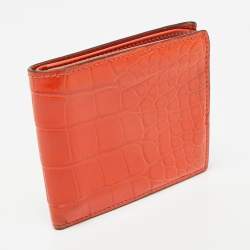 Pre Owned Gucci Orange Crocodile Bifold Wallet
