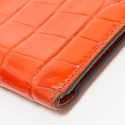 Pre Owned Gucci Orange Crocodile Bifold Wallet