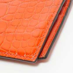 Pre Owned Gucci Orange Crocodile Bifold Wallet