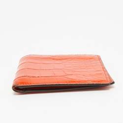 Pre Owned Gucci Orange Crocodile Bifold Wallet