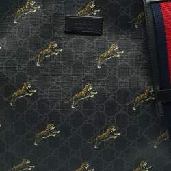 Pre Owned Gucci Black GG Supreme Canvas Tiger Print Vertical Tote