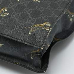 Pre Owned Gucci Black GG Supreme Canvas Tiger Print Vertical Tote