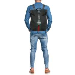 Pre Owned Gucci Black Techno Canvas Web Fold Over Backpack