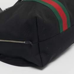Pre Owned Gucci Black Techno Canvas Web Fold Over Backpack
