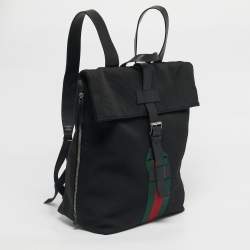 Pre Owned Gucci Black Techno Canvas Web Fold Over Backpack