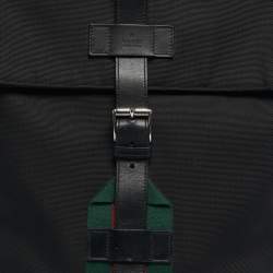 Pre Owned Gucci Black Techno Canvas Web Fold Over Backpack