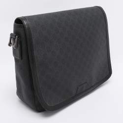 Pre Owned Gucci Grey GG Supreme Canvas and Leather Messenger Bag
