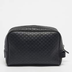Pre Owned Gucci Black Microguccisima Leather Toiletry Pouch