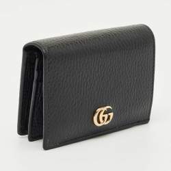 Pre Owned Gucci Black Leather GG Marmont Flap Card Case