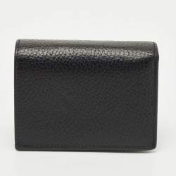 Pre Owned Gucci Black Leather GG Marmont Flap Card Case