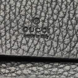 Pre Owned Gucci Black Leather GG Marmont Flap Card Case