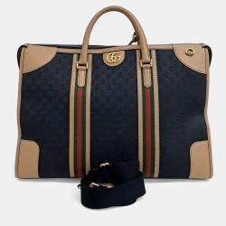 Pre Owned Gucci Black Brown Fabric GG Jacquard Duffel Bag