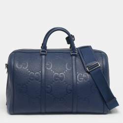Pre Owned Gucci Navy Blue Jumbo GG Leather Medium Duffel Bag