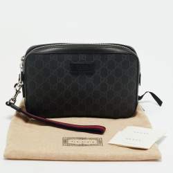 Pre Owned Gucci Black GG Supreme Canvas Wristlet Pouch