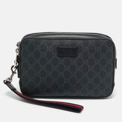 Pre Owned Gucci Black GG Supreme Canvas Wristlet Pouch