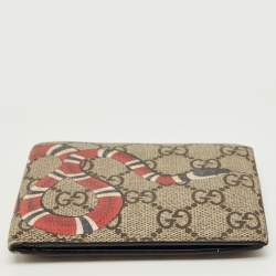 Pre Owned Gucci Beige GG Supreme Canvas Kingsnake Bifold Wallet