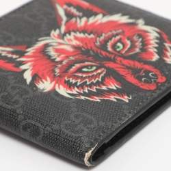 Pre Owned Gucci Black GG Supreme Canvas Wolf Print Bifold Wallet