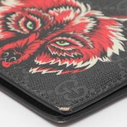 Pre Owned Gucci Black GG Supreme Canvas Wolf Print Bifold Wallet