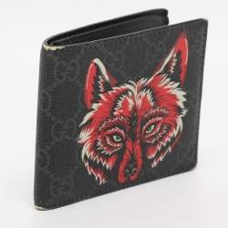 Pre Owned Gucci Black GG Supreme Canvas Wolf Print Bifold Wallet