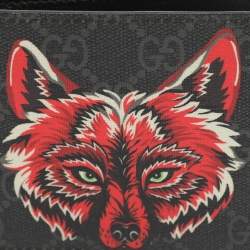Pre Owned Gucci Black GG Supreme Canvas Wolf Print Bifold Wallet