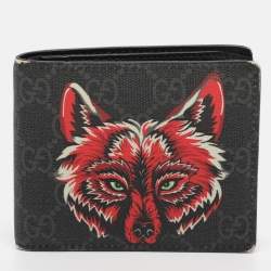 Pre Owned Gucci Black GG Supreme Canvas Wolf Print Bifold Wallet