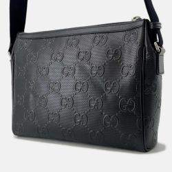 Pre Owned Gucci GG-Embossed Messenger Bag Black Leather