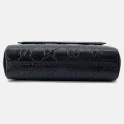 Pre Owned Gucci GG-Embossed Messenger Bag Black Leather