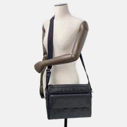 Pre Owned Gucci GG-Embossed Messenger Bag Black Leather