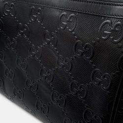 Pre Owned Gucci GG-Embossed Messenger Bag Black Leather