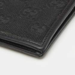 Pre Owned Gucci Black GG Canvas and Leather Web Bifold Wallet