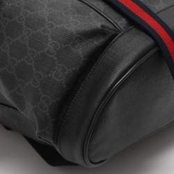 Pre Owned Gucci Black Soft GG Supreme Canvas and Leather Large Drawstring Backpack