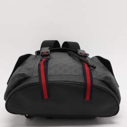 Pre Owned Gucci Black Soft GG Supreme Canvas and Leather Large Drawstring Backpack
