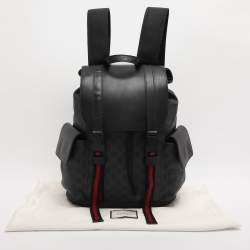 Pre Owned Gucci Black Soft GG Supreme Canvas and Leather Large Drawstring Backpack
