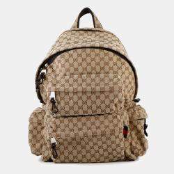 Pre Owned Gucci Runway Model Gg Canvas Backpack Beige Canvas Size Large