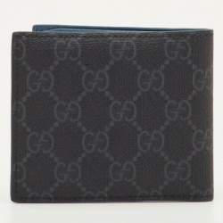 مملوكة مسبقًا محفظة غوتشي قماش أسود مطلي ثنائية الطي GG