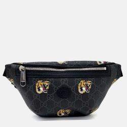 Pre Owned Gucci Grey Coated Canvas Tiger GG Belt Bag