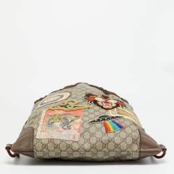 Pre Owned Gucci Courrier Beige/Brown GG Supreme Canvas Drawstring Backpack