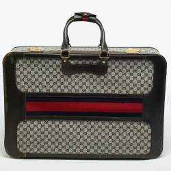 Pre Owned حقيبة سفر غوتشي كانفاس وشريط جلد بني غامق/ كحلي GG