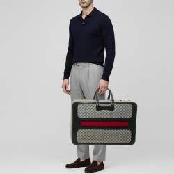 Pre Owned حقيبة سفر غوتشي كانفاس وشريط جلد بني غامق/ كحلي GG